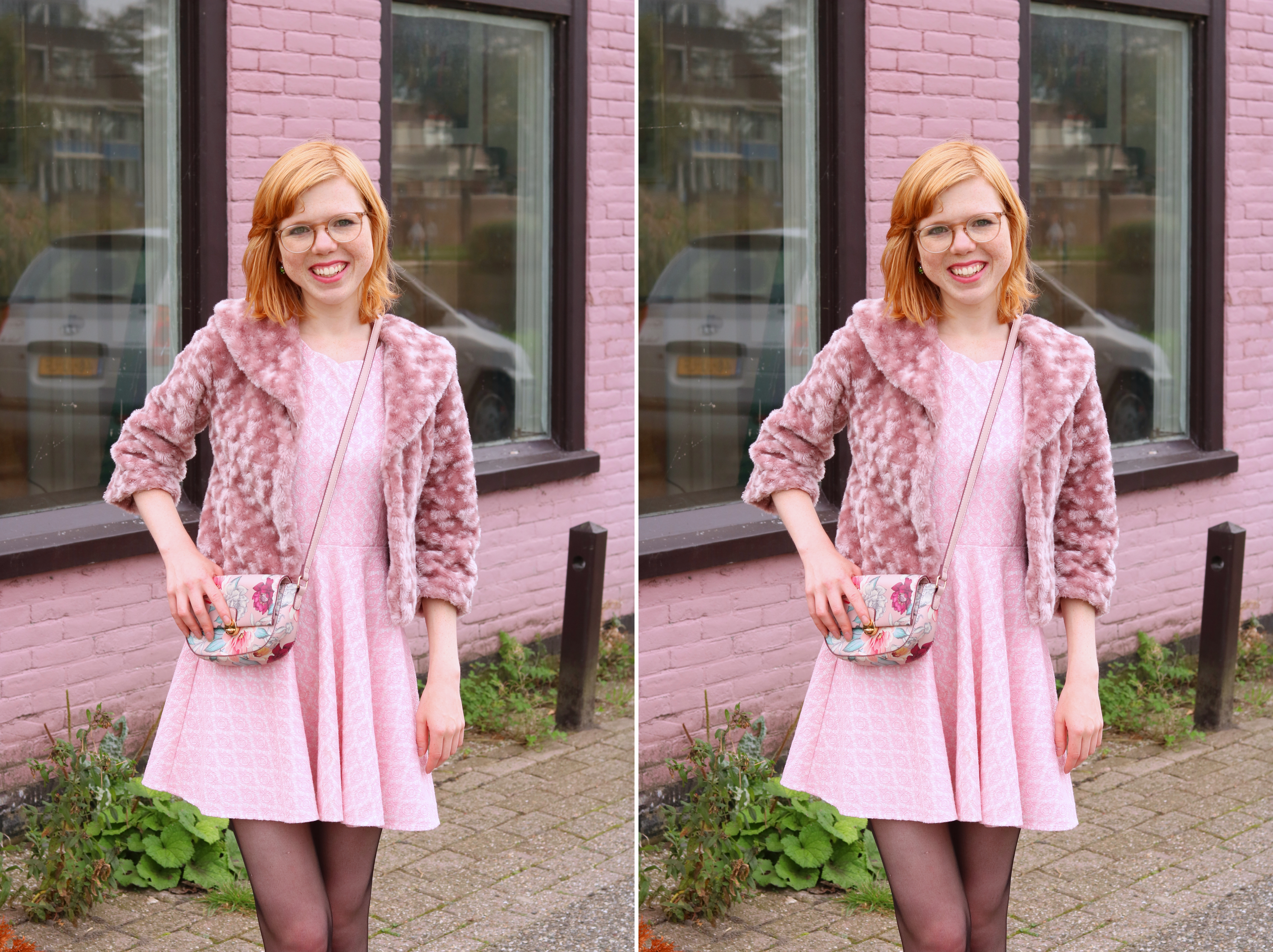 roze outfit roze teddy coat
