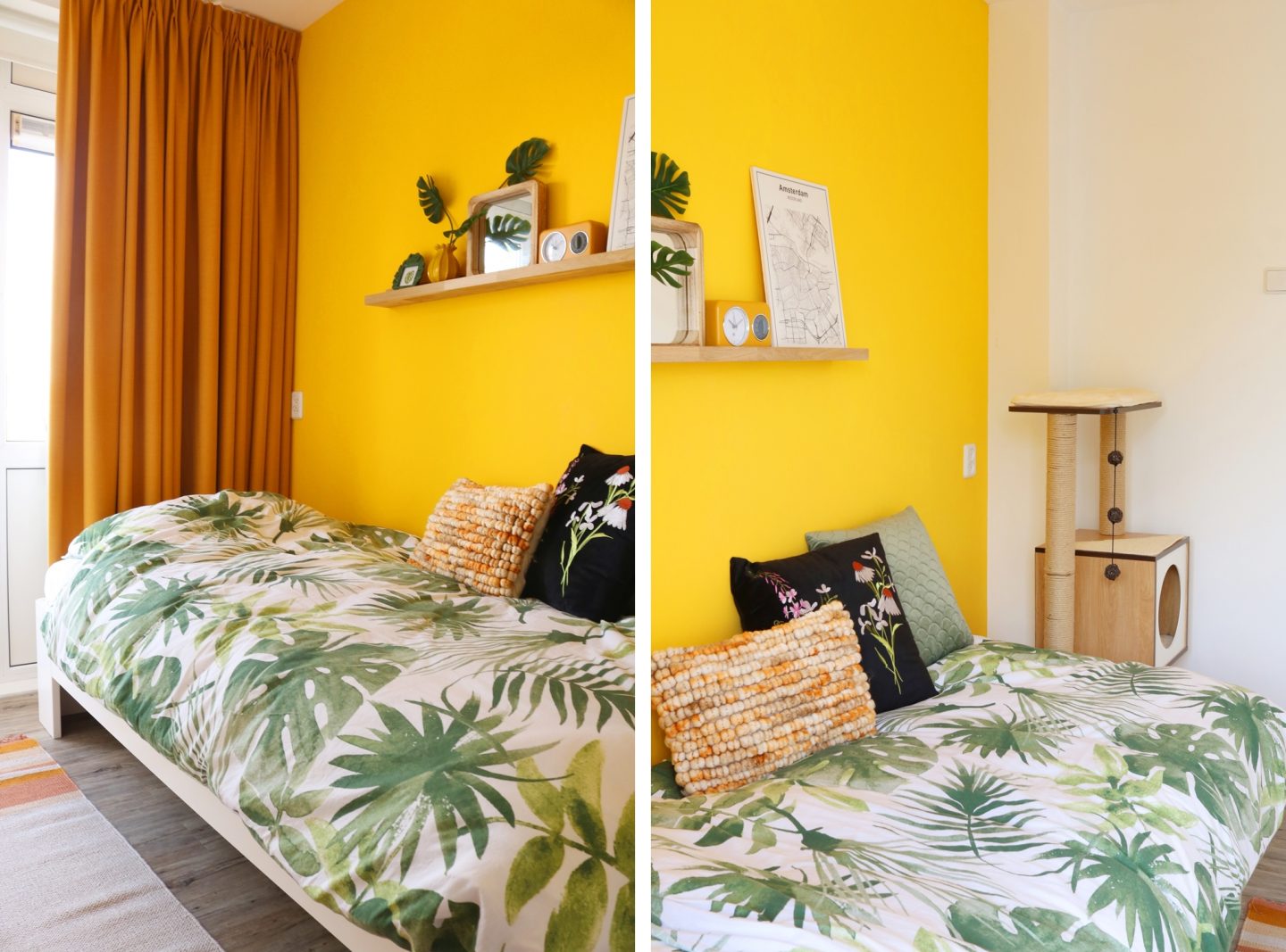 slaapkamer met gele muur