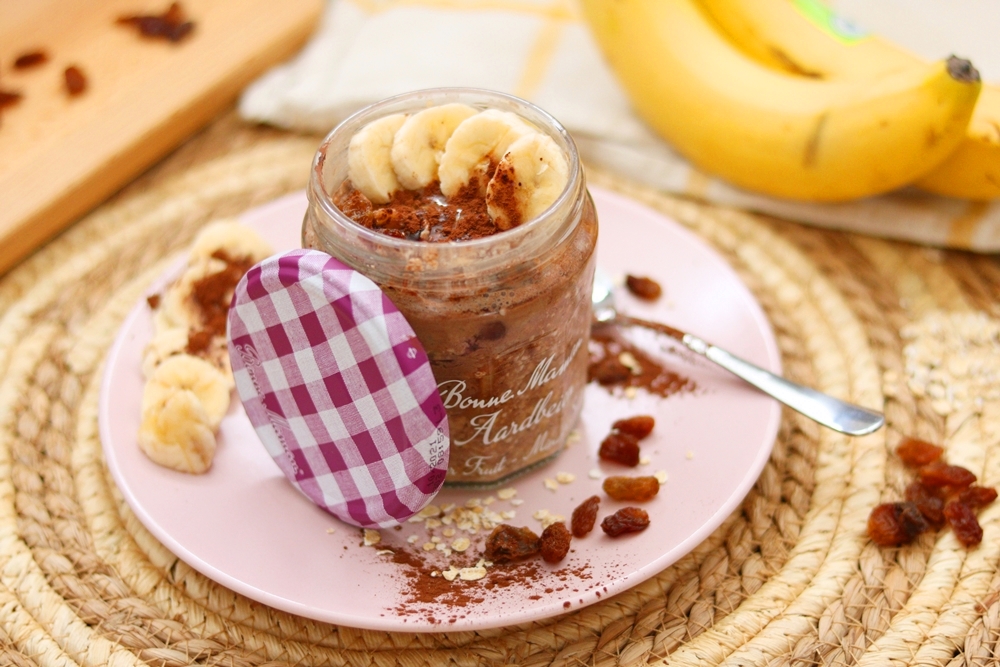 recept overnight oats met banaan cacao